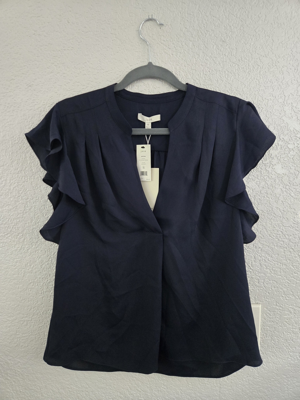 Joie Navy Flutter Sleeve V-Neck Blouse